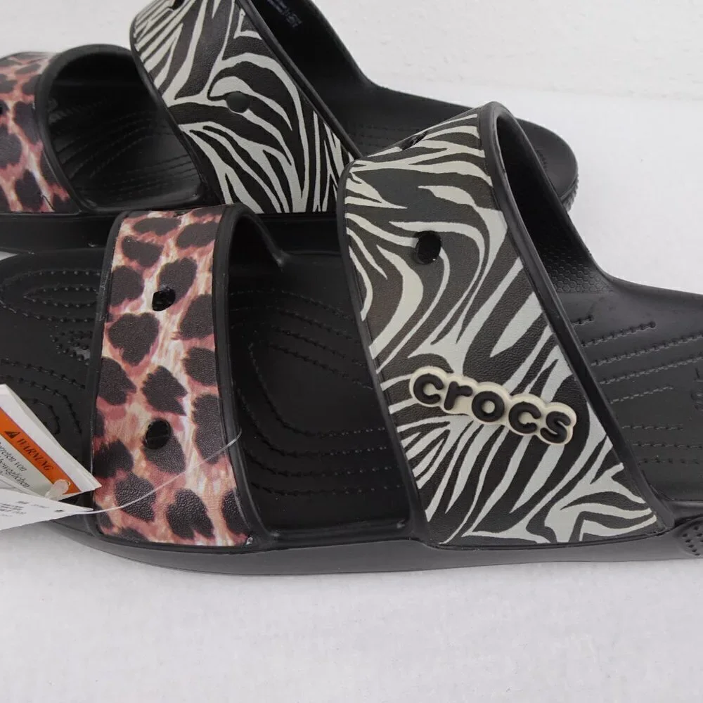 Crocs Animal Print Slides Men's Size 15 US Double Strap Sandals